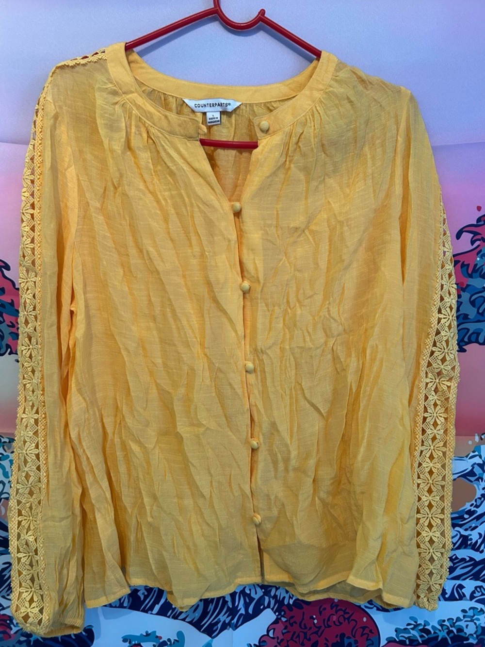 Counterparts Yellow Blouse With Trim Sleeve Design